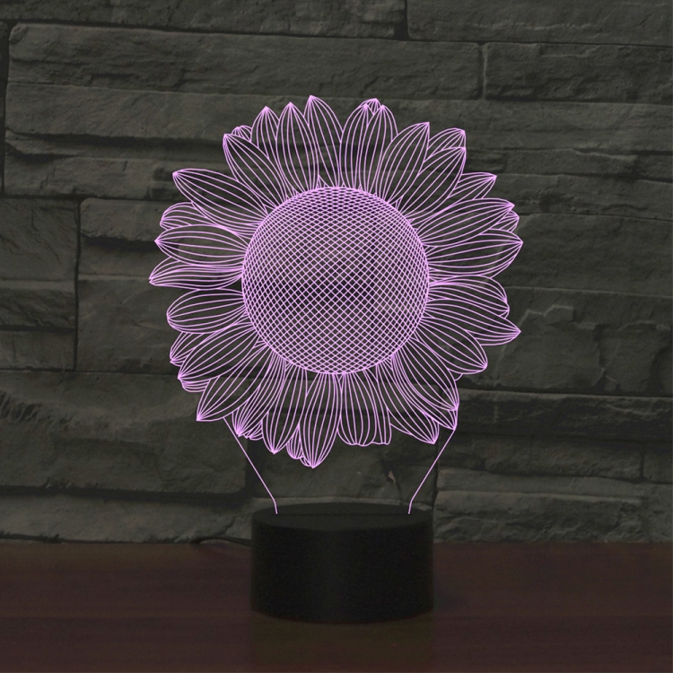 Sunflower Black Base Creative 3D LED Decorative Night Light, 16 Color Remote Control Version