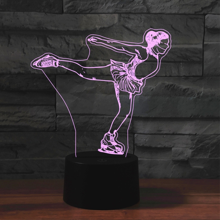 Ice Skating Black Base Creative 3D LED Decorative Night Light, Rechargeable with Touch Button