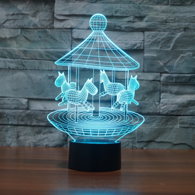 Carousel Black Base Creative 3D LED Decorative Night Light, 16 Color Remote Control Version