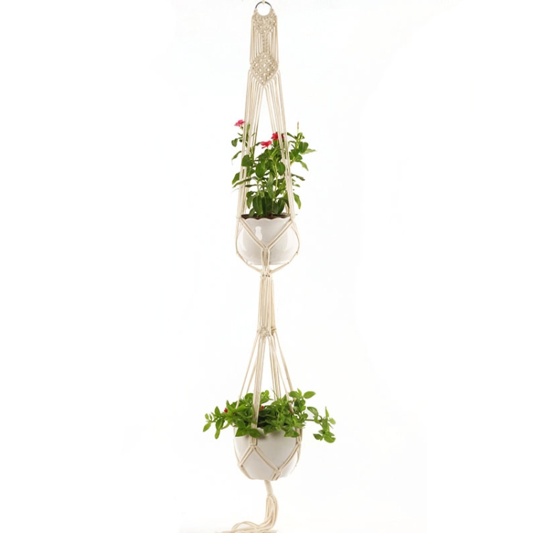 Double-deck O Type Macrame Hanging Flower Pots Decoration Indoor Outdoor Braided Rope Hanging Planter Plant Holder