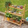Bamboo 3-Tier Hanging Plant Stand Planter Shelves Flower Pot Storage Rack Folding Display Shelving Plants Shelf, Width: 100cm