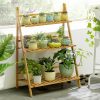 Bamboo 3-Tier Hanging Plant Stand Planter Shelves Flower Pot Storage Rack Folding Display Shelving Plants Shelf, Width: 70cm