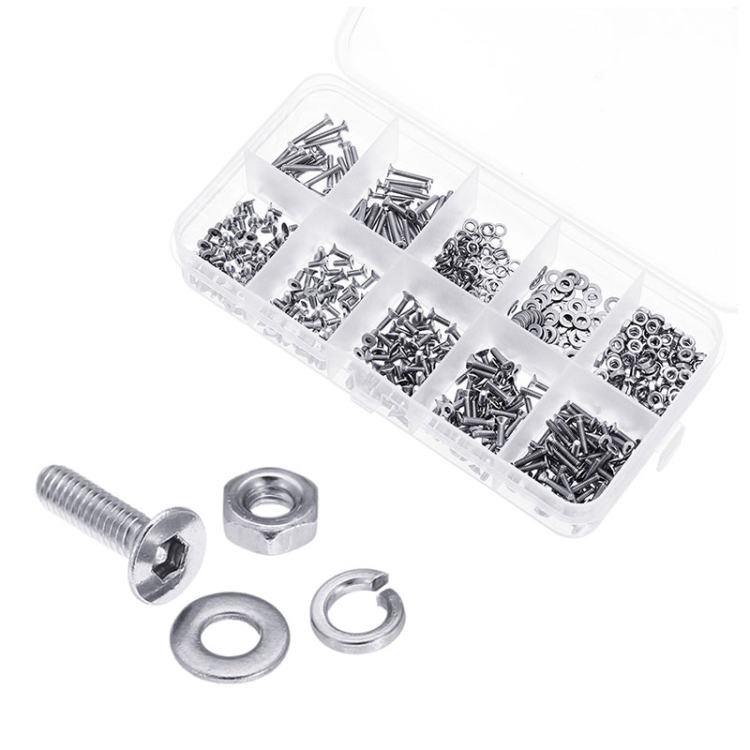600 PCS M2 304 Stainless Steel Hex Socket Cap Head Screw Washer Nut Kit