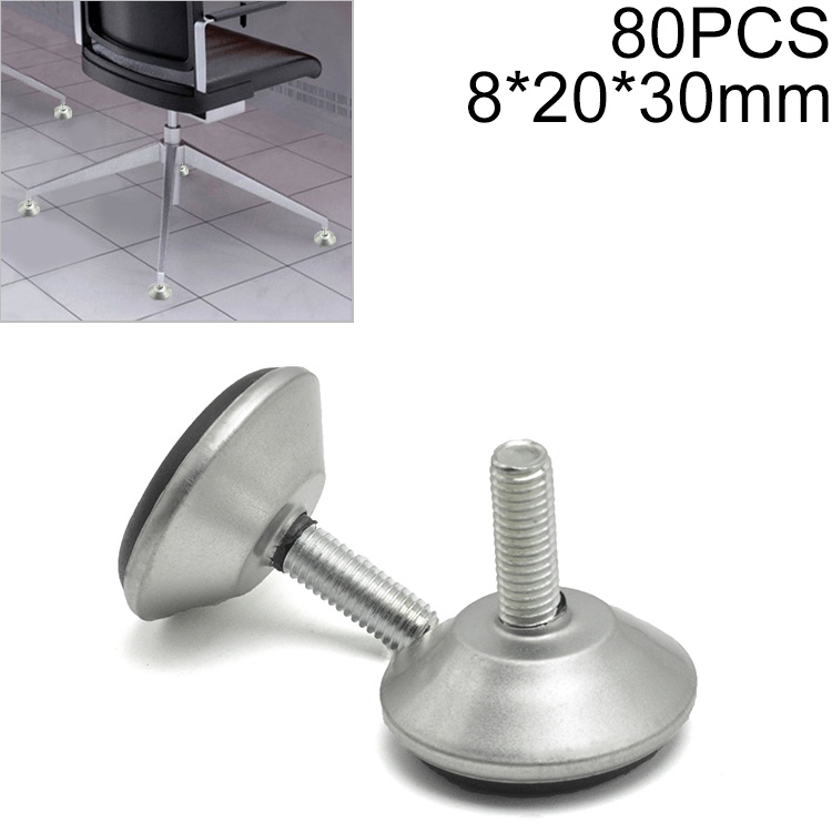 80 PCS M8 20mm Adjustable Support Plastic Chassis Metal Screw Furniture Mat (30mm)