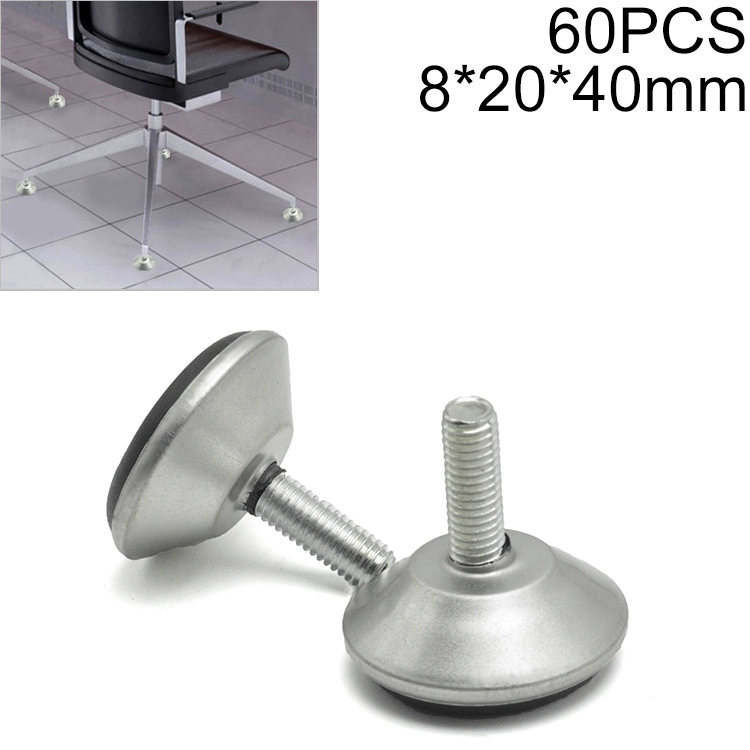 60 PCS M8 20mm Adjustable Support Plastic Chassis Metal Screw Furniture Mat (40mm)