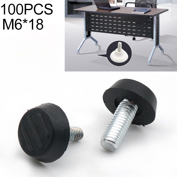 100 PCS Adjustable Foot Pad Furniture Screw Support Stub, M6x18 (Black)