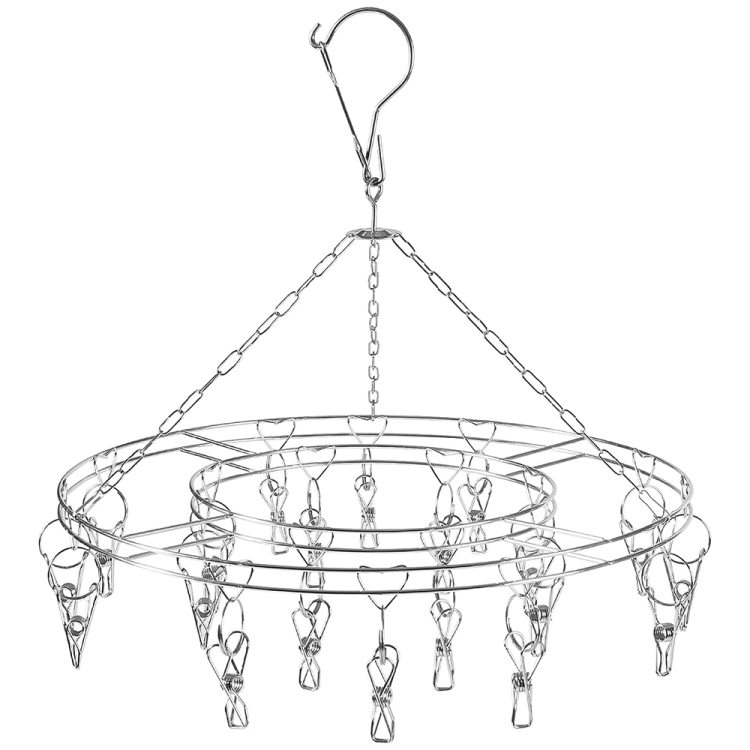 Round Stainless Steel Clothes Clip Hanger with 20 Clips