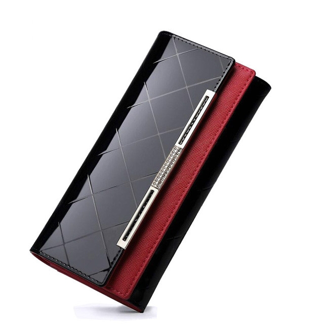 Cowhide Leather Wallet Luxury Design Ladies Party Clutch Patent Leather Purses Long Card Holder