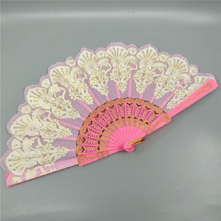 Spain Style Plastic Folding Fan Peacock Lace Fan Ladies Dance Gilding Fan