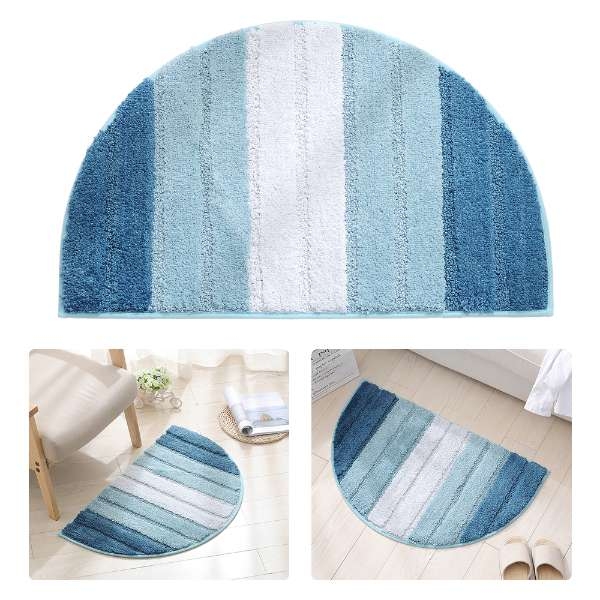Stripe Pattern Non Slip Microfiber Semi Elliptical Kitchen Dining Room Mat