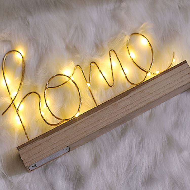 LED Little Night Light Bedroom Bedside Wrought Iron Wooden Home Decoration Birthday Gift