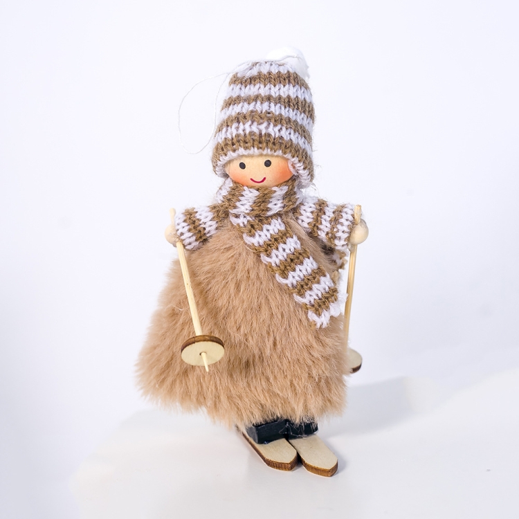 Christmas Wool Plush Doll Ski Girl Decorative Pendant