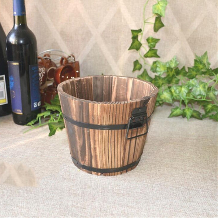 Balcony Vegetable Succulent Carbonized Wood Flower Pot Retro Small Wooden Bucket Home Decoration