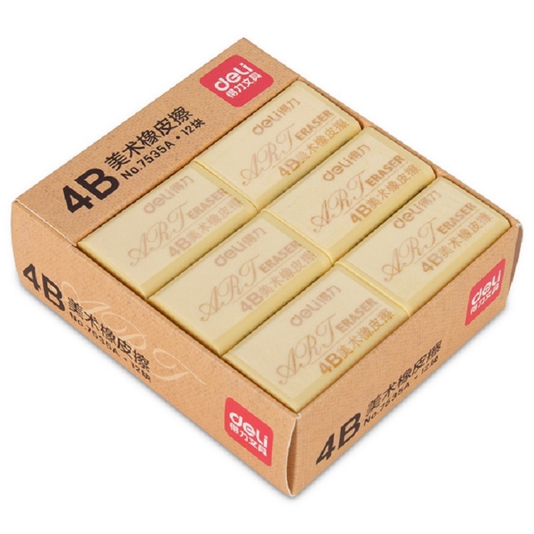 12 Pieces/BoxDeli 7535A 4B Eraser Drawing Exam Boxed Rubber Student Art Drawing Rubber