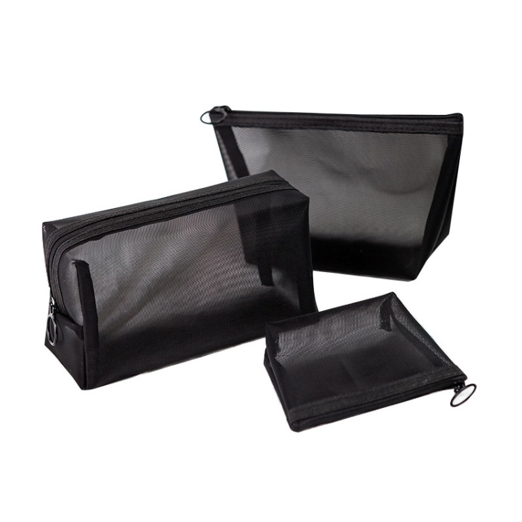 Black Transparent Mesh Cosmetic Bag Three-piece Large Capacity Travel Cosmetic Storage Bag