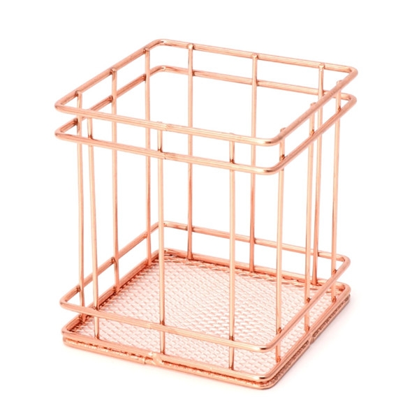 Rose Gold Metal Pen Holder Box Case Iron Art Receiving Basket Desk Stationery Office School Desk Supplies