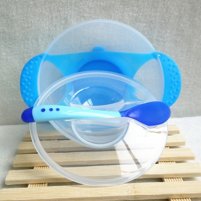 3 PCS Children Tableware Baby Learning Dishes With Suction Cup Assist Food Bowl Temperature Sensing Spoon