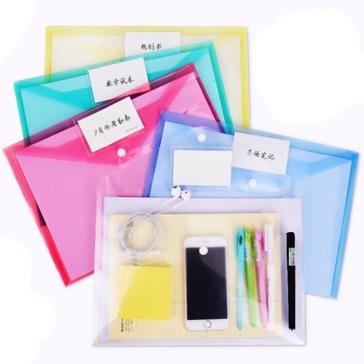 10 in 1 Snap Button Transparent Document Bag A4 Paper Storage Folder File Bag Random Colour