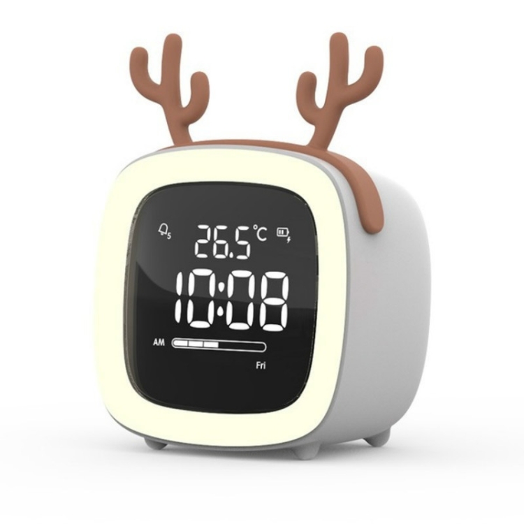 Cartoon Deer Shape Children Snooze Multifunctional USB Rechargeable Student LED Alarm Clock
