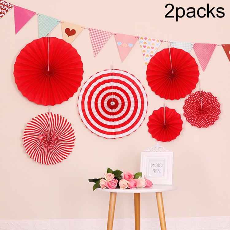 2 Packs  Birthday Party Wedding Color Three-Dimensional Folding Fan Round Paper Fan Garland Ornaments
