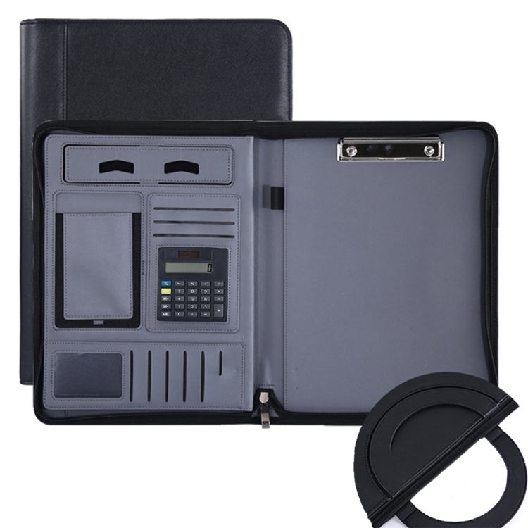 KC601 A4 Multifunctional Portable Folder Business Zipper Bag Leather Folder, Style: