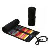 12 Holes Pure Black Handmade Canvas Roll Pen Bag Large Capacity Boy And Girl Sketch Color Pencil Curtain