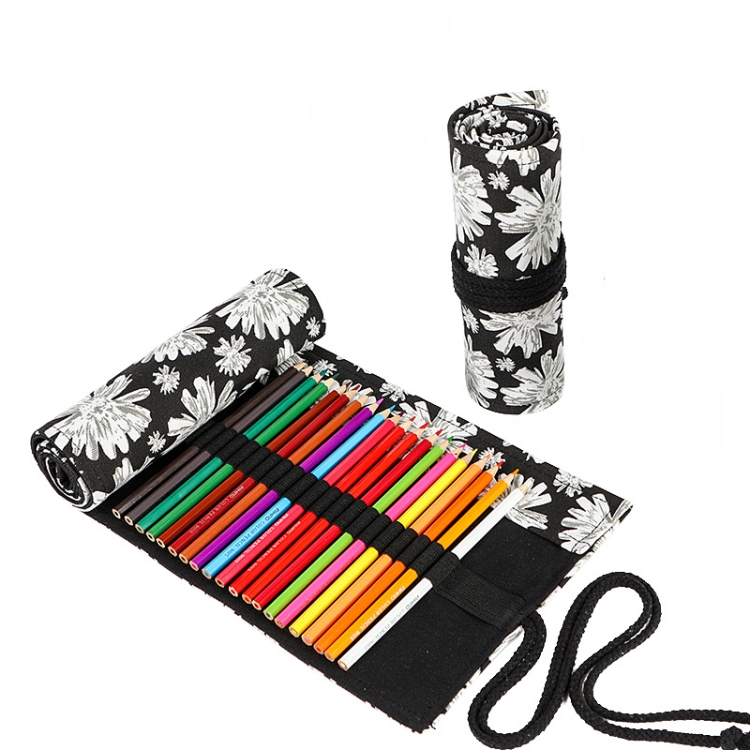 12 Holes Snowflake Print Handmade Canvas Pen Curtain  Large Capacity Roller Pen Bag Sketch Color Pencil Stationery Box