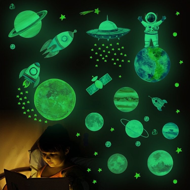 Children Room Decoration Planet Astronaut Rocket UFO Cartoon Element Luminous Wall Sticker
