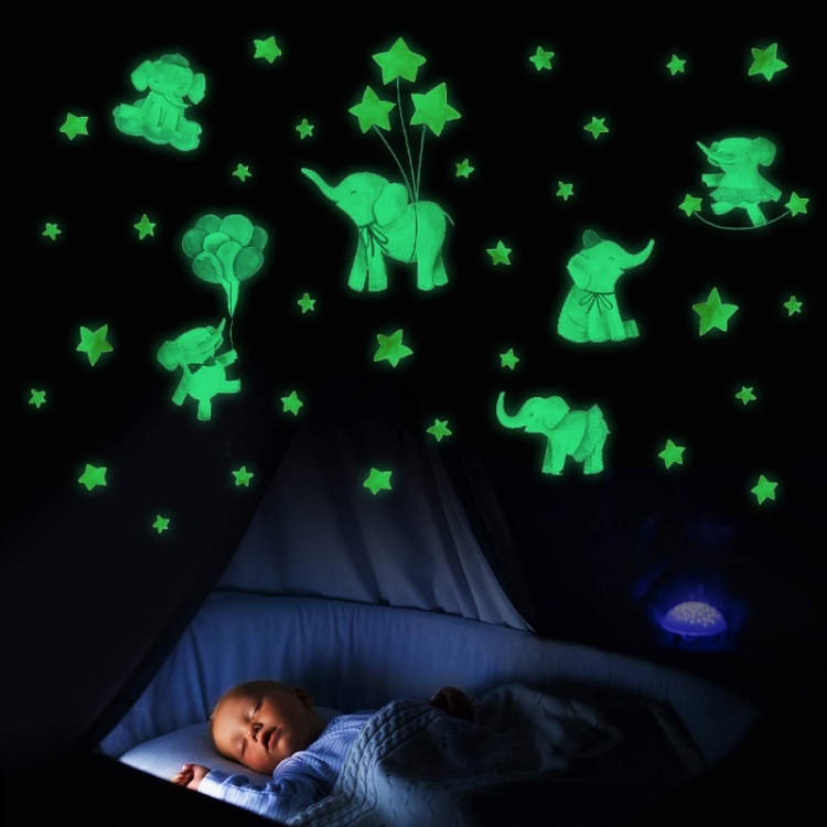 2 PCS/Set YG016 Cartoon Animal Element Star Baby Elephant Luminous Wall Sticker