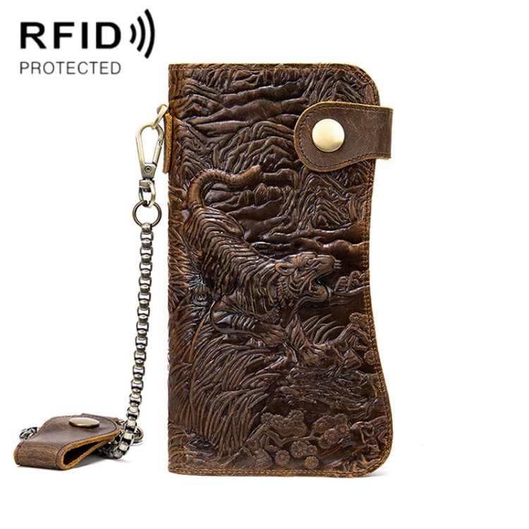 B161 RFID Retro Anti-Degaussing Iron Chain Leather Wallet