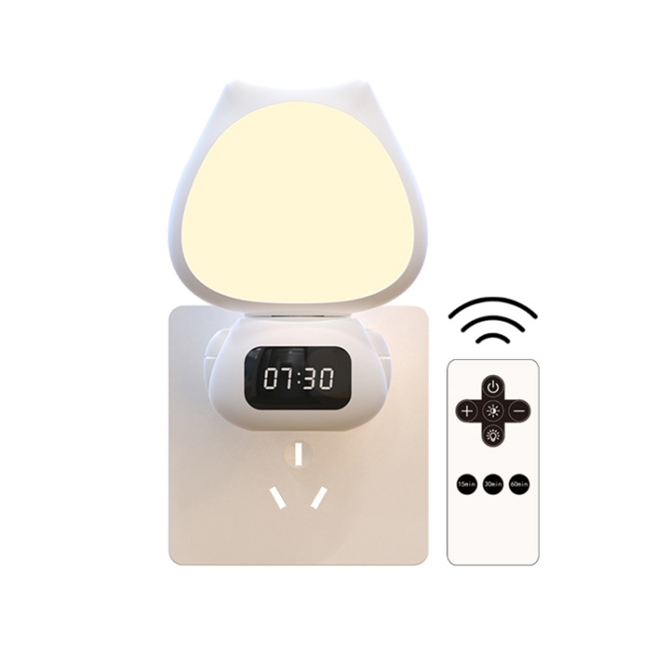 Cat Rotatable Remote Control Night Light with Time Display, CN Plug