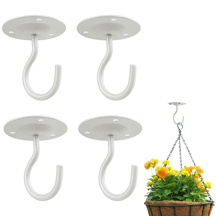 4 PCS Iron Ceiling Hook Balcony Flower Basket Hook Wall Clothes Hook