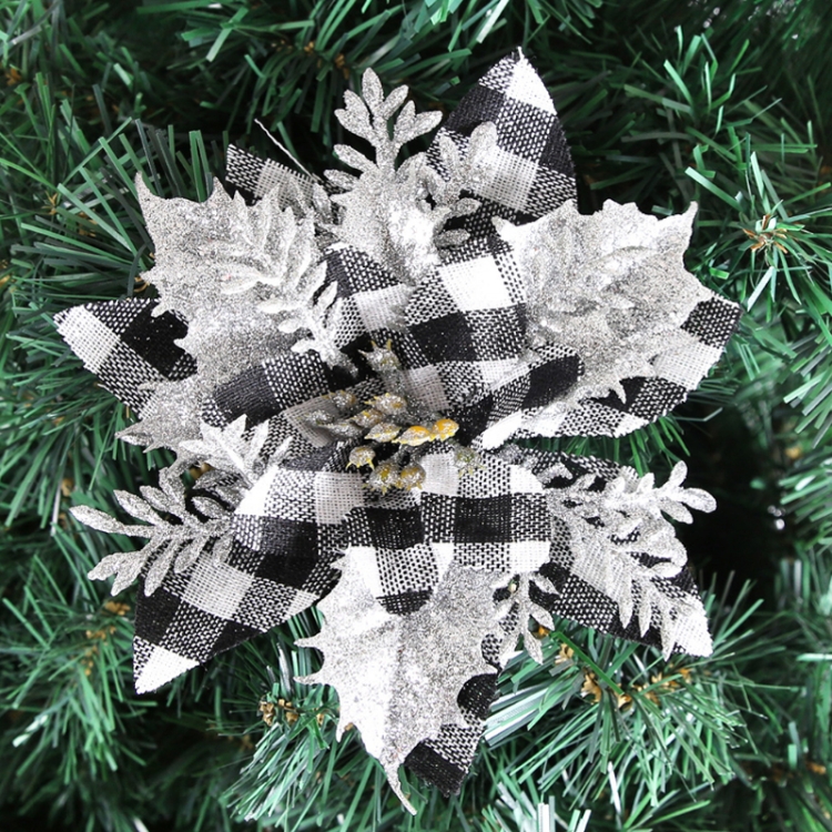 Gold Powder Plaid Christmas Flower Christmas Tree Decoration