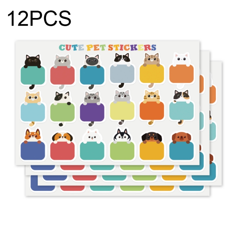 12 PCS  Cute Cat Name Stickers Waterproof Children Stationery Stickers