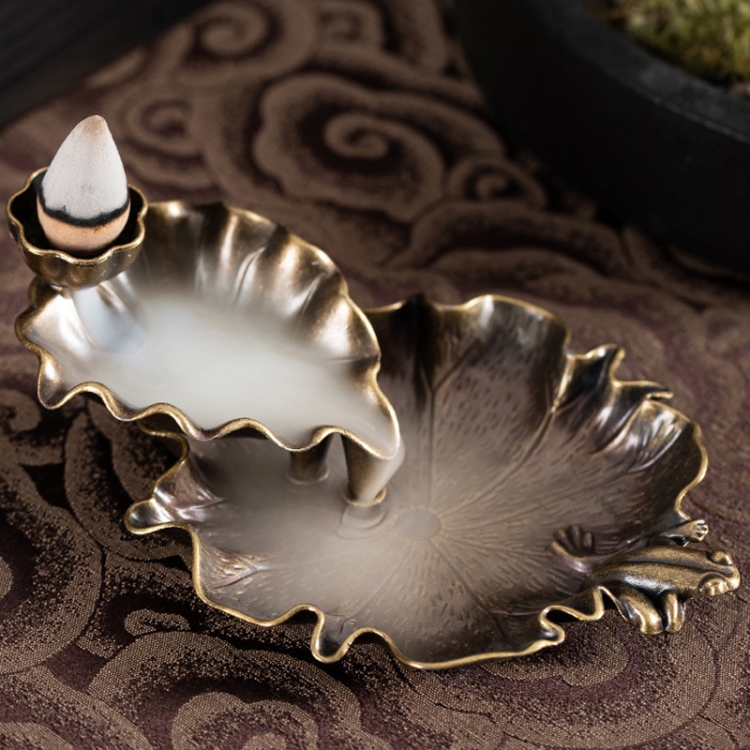 Alloy Lotus Leaf Inverted Incense Burner Antique Indoor Incense Burner
