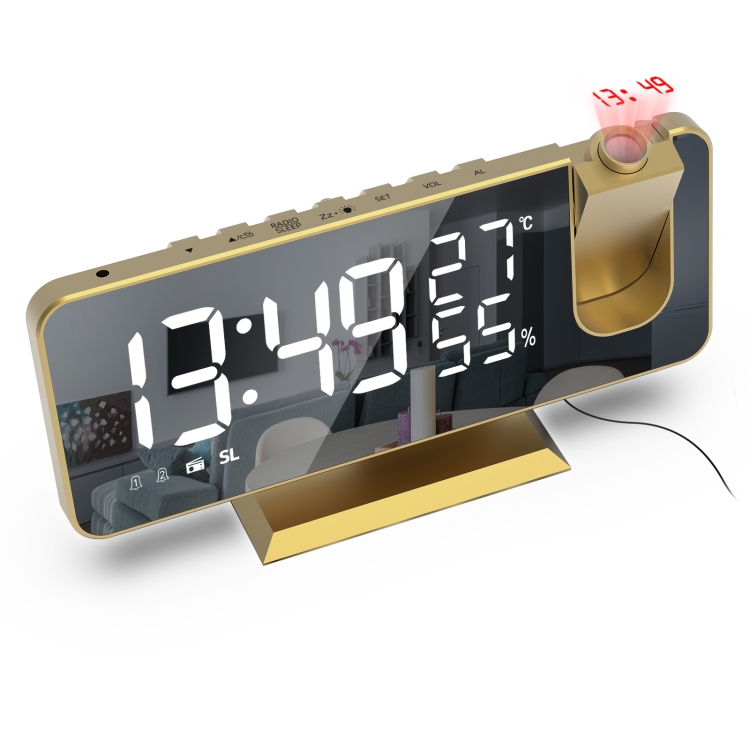 Mirror Surface LED Radio Projection Alarm Clock Clock with Temperature & Humidity Display