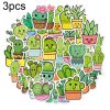3 Sets 50PCS/Set Cartoon Cactus DIY Handbook Decorative Stickers Floral Laptop Waterproof Sticker
