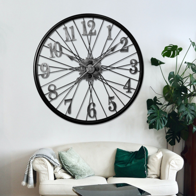 YX0806 60cm 3D Vintage Decorative Wall Clock Wheel Shape Household Large Wall Watch