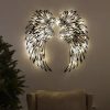 Double Sided Black Engraved Metal LED Angel Wings Wall Hanging Decoration With Lights