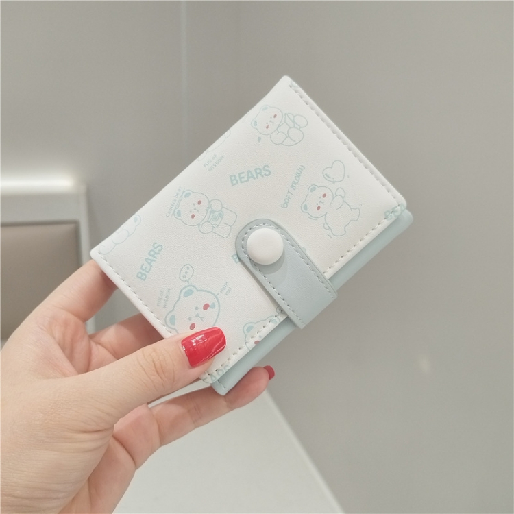 Cartoon Cute Bear Printed Wallet Large Capacity Buckle Tri-Fold Short Wallet