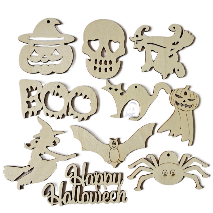 10pcs/set Halloween Decorations Holiday Party Wooden Pendants