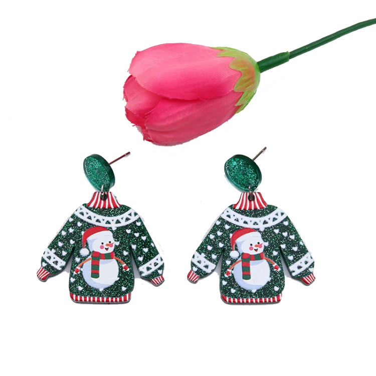 1pair Sweater Christmas Earrings Cute Elk Snowman  Earstuds