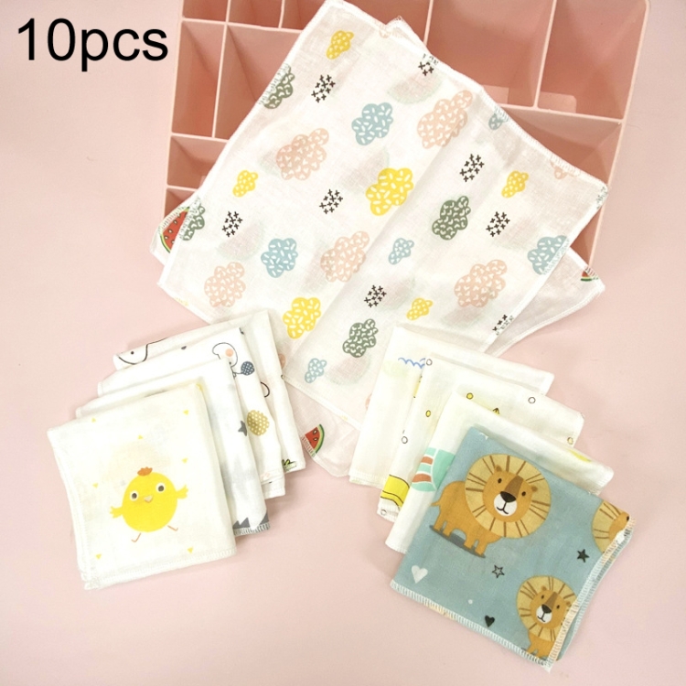 10pcs /Pack 25x25cm Double Layer High Density Print Gauze Handkerchief Toddler Drooling Towel