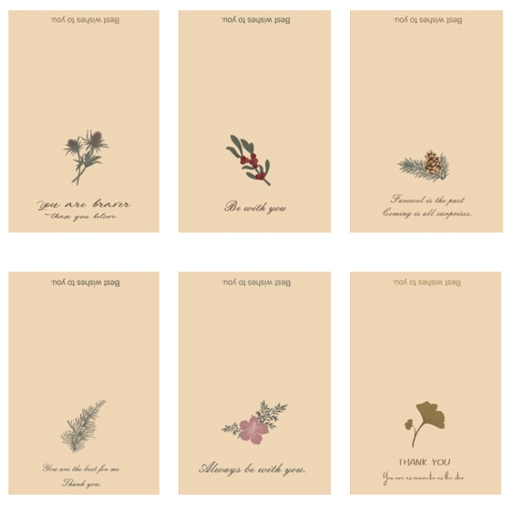 6pcs /Set DIY Thank You Printed Greeting Cards Valentine Day Greeting Message Card