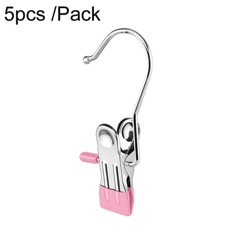 5pcs /Pack Stainless Steel Flat Clip With Hook Anti-Scratch Catch Laundry Drying Holder