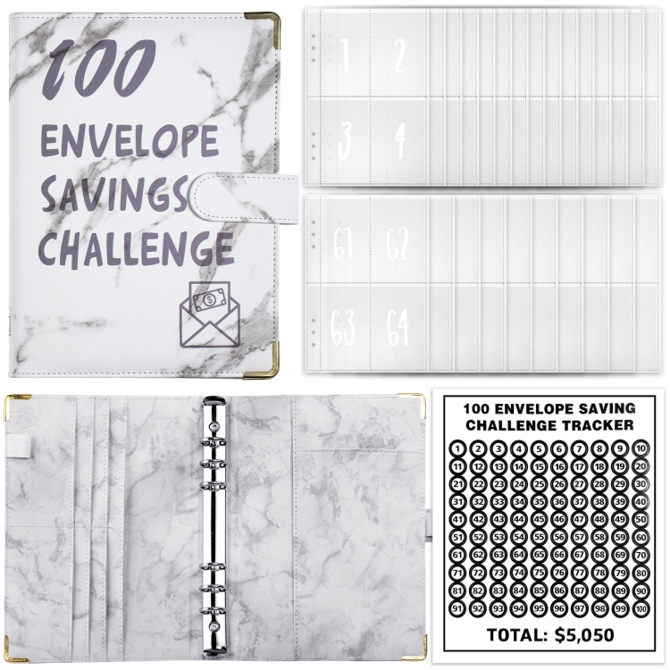 Marble Cover 100 Day Savings Challenge A5 Loose Leaf Cash Budget Notebook