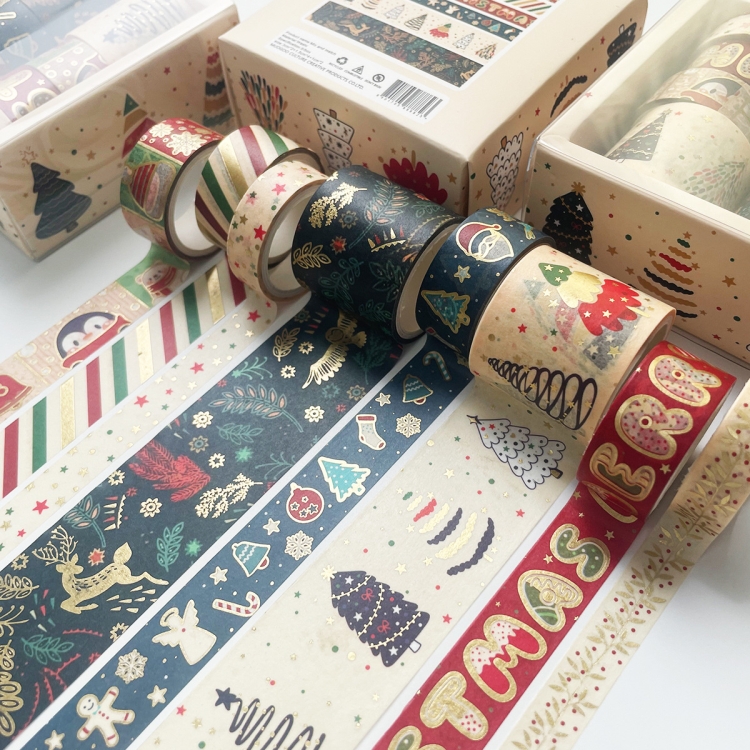 8rolls /Box Christmas Gold Foil Washi Tape Set for Journaling DIY Crafts 3cm x 2+1.5cm x 4+1cm x 2