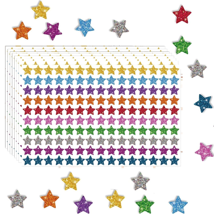 1500pcs / Pack Colorful Glitter Five-pointed Star Stickers Stationery Stickers
