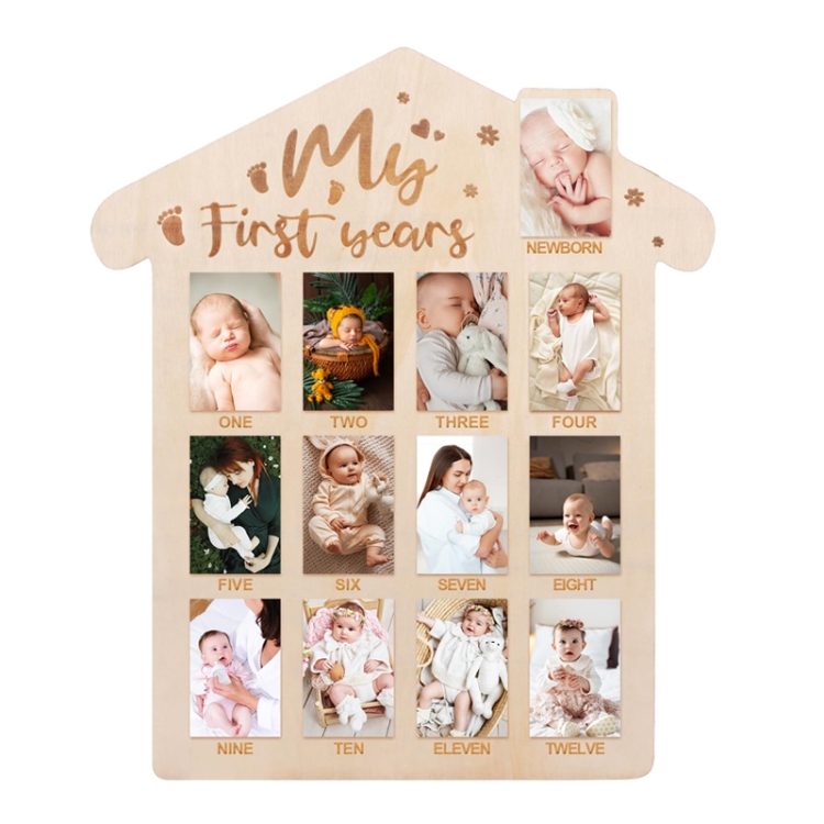 Wooden Newborn Baby Milestone Memorial Photo Frame Baby Stand Monthly Plaque Craft Ornament