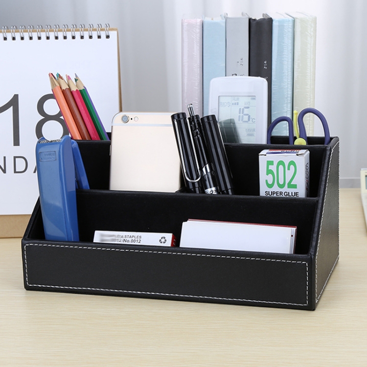 Desktop Stationery Box Multi-functional PU Leather Home Compartment Sundry Organizer Storage Box